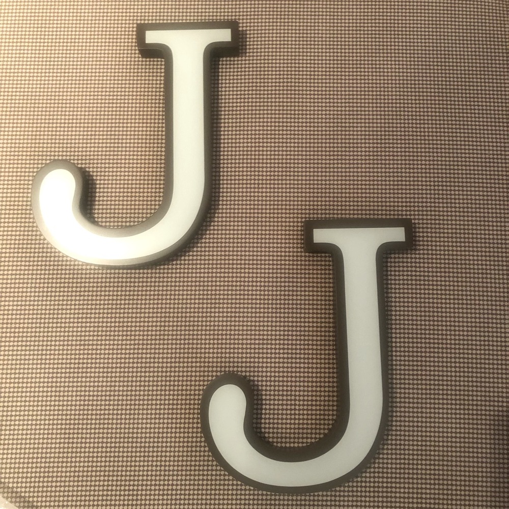Restoration Hardware wooden “J” Light blue with espresso border. NWT